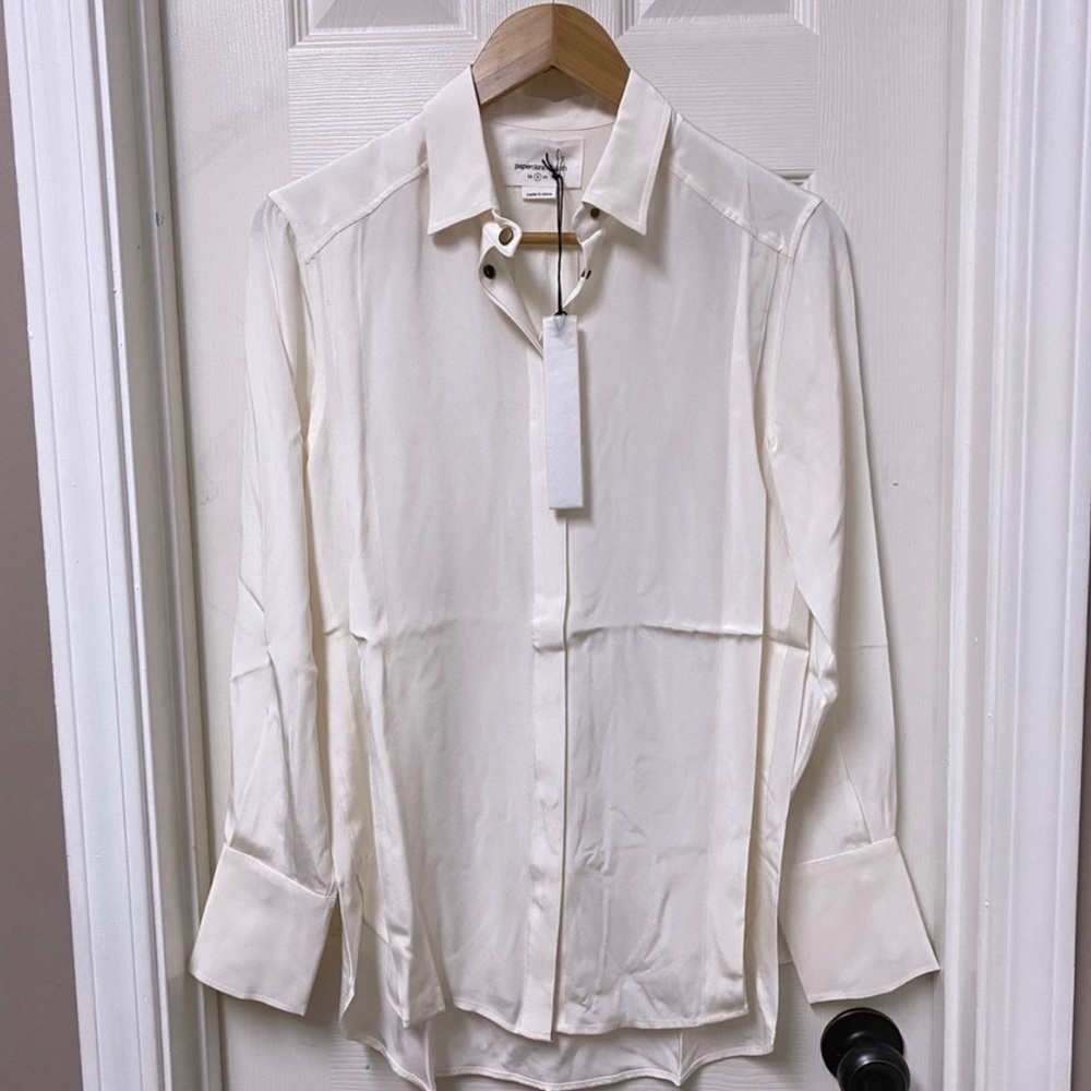 NWT Paper Denim & Cloth Silk Snap Blouse Ivory